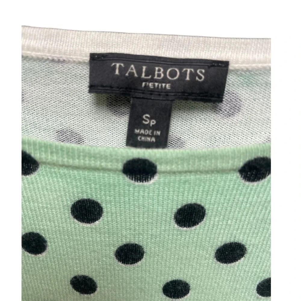 Talbots Green Stretch Sweater with Black Dots Petite Small EUC - Picture 2 of 3